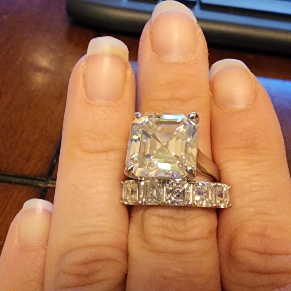 17.5 CTTW Asscher Cut Engagement, Wedding Anniverery Ring Set